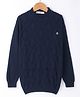 Noddy Cotton Lycra Knit Full Sleeves Geometric Designed Sweater - Navy Blue