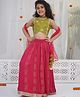 Little Bansi Viscose Georgette With Chanderi Silk Woven Sleeveless Floral Embroidered Lehenga Choli & Dupatta - Rose Red