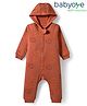 Babyoye 100% Cotton Knit Full Sleeves Hooded Romper With Bear Print - Brown