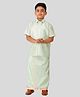 THANGAMAGAN Viscose Woven Half Sleeves Solid Shirt & Foil Striped Self Attaching Dhoti Set - Light Green