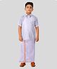 THANGAMAGAN Viscose Woven Half Sleeves Solid Shirt & Foil Striped Self Attaching Dhoti Set - Polar Violet