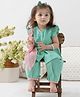 Tiber Taber Cotton Lurex Woven Frill Sleeves Foil Striped & Gota Lace Embellished Kurti Salwar With Dupatta Set - Green