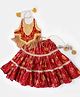 Halemons Pure Cotton Woven Sleeveless Floral Embroidered & Printed Lehenga Choli Set - Red