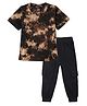 Funkrafts Premium Cotton Knit Half Sleeves Tie Dye Tee & Cargo Joggers Set - Brown & Black