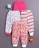 BUMZEE Cotton Knit Pack Of 4 Solid & Floral Printed Pants - Pink & White