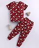BLUSHES 100% Cotton Knit Half Sleeves Unicorn Printed Night Suit Set - Maroon