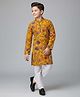 Pine Kids Cotton Woven Full Sleeves Kurta Pajama Set With Floral Print - Mustard