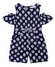Budding Beess Cotton Woven Cold Shoulder Sleeves Ethnic Motif Printed Bow Applique Detailed Jumpsuit - Blue
