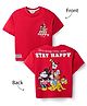 Bonfino Disney Terry Knit Oversized Drop Shoulder Half Sleeves T-Shirt with Front and Back Mickey and Friends Graphics - Red