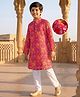 Pine Kids Cotton Woven Full Sleeves Kurta Pajama Set With Floral Print - Multicolour