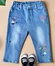 Bella Moda Denim Woven Floral & Cup Cake Embroidered Washed Stretchable Jeans - Blue