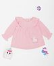 Pantaloons Baby 100% Cotton Woven Full Puffed Sleeves Unicorn Embroidered Peplum Top - Pink