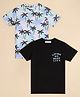 ALAN JONES Cotton Blend Knit Pack Of 2 Half Sleeves Palm Trees & Typography Printed Tees - Black & Blue