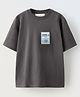 ALAN JONES Cotton Blend Knit Half Drop Shoulder Sleeves Travel & Have Fun Text Patch Detailed Oversized Tee - Charcoal Grey