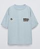 ALAN JONES Cotton Blend Knit Half Drop Shoulder Sleeves Real Skater Text Printed Oversized Tee - Sky Blue