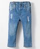 Simply Denim Full Length Washed Distressed Jeans - Light Blue