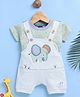 Jb Club Cotton Knit Striped & Elephant Embroidered Dungaree With Half Sleeves Tee - Green