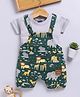 Jb Club Cotton Knit Animals In The Jungle Printed Dungaree With Half Sleeves Tee - Grey