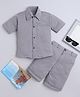 Fourfolds Cotton Lycra Knit Half Sleeves Textured Shirt & Coordinating Shorts Set - Grey