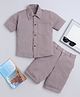 Fourfolds Cotton Lycra Knit Half Sleeves Textured Shirt & Coordinating Shorts Set - Rosy Brown