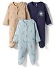 I Bears Interlock Knit Full Sleeves Sleep Suits with Animal Print Pack of 3 - Navy Blue Light Blue & Tan