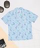Pantaloons Junior 100% Cotton Woven Half Sleeves Striped & Palm Trees Printed Shirt - Sky Blue