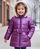 Babyhug Woven Full Sleeves Knee Length Hooded Padded Jacket with Bow Applique - Purple