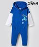 Bonfino Disney Interlock Knit Full Sleeves Hooded Romper with Front & Back Stitch Graphic & Pocket Detailing - Blue