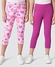 Honeyhap Premium Cotton Elastane Knit Three Fourth Leggings With Heart Print & Bio Finish Pack of 2 - Carmine Rose & Evening Primrose