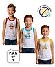 COCOON ORGANICS 100% Cotton Knit Pack Of 3 Sleeveless Baby Dinosaurs Driving Cars Printed Anti Microbial Vests - White Yellow Red & Sky Blue