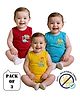 COCOON ORGANICS 100% Cotton Knit Pack Of 3 Sleeveless Dinosaurs & Typography Printed Anti Microbial Onesies - Yellow Red & Sky Blue