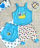 COCOON ORGANICS Cotton Knit Sleeveless So Cute Text Printed Anti Microbial Top With Diaper Covering Bloomer & Pajama Set - Sky Blue & White
