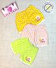 COCOON ORGANICS 100% Cotton Knit Pack Of 3 Polka Dots & Floral Printed Anti Microbial Shorts - Green Yellow & Peach