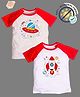 COCOON ORGANICS 100% Cotton Knit Pack Of 2 Half Raglan Sleeves Space Theme Printed Loose Fit Anti Microbial Tee - White Red & Grey Melange