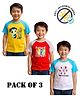 COCOON ORGANICS 100% Cotton Knit Pack Of 3 Half Raglan Sleeves Talk To The Point & Fractions Text Printed Anti Microbial Tees - Red White Yellow & Sky Blue