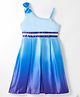 Kookie Kids Ombre Effect Pleated One Shoulder Dress With Bow Applique - Blue