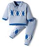 ToffyHouse Cotton Knit Full Sleeves Collar Neck Winter Wear Suit Set With Geometry Design - Light Blue