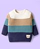 Babyhug Knit Full Sleeves Pullover Sweater with Stripe Design & Animal Patch Embroidery - Navy Blue Beige & Blue