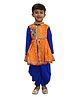 Aglare Cotton Woven Navratri Theme Full Sleeves Bandhani Designed Costume Set - Blue & Yellow
