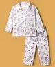 Kookie Kids Interlock Knit Full Sleeves Winter Wear Co-ords Night Suit With Floral Print - White