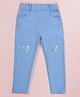 Kiddopanti Cotton Lycra Knit Heart Applique Detailed Jeggings  - Blue