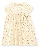 JusCubs Cotton Knit Half Sleeves Floral Printed Bow Applique Detailed Flared Dress - Off White