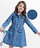 Hola Bonita Cotton Knit Full Sleeves Denim Shirt Dress With Pockets - Blue