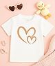 Luke and Lilly Cotton Knit Half Sleeves Double Heart Printed Tee - White