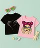 Luke and Lilly Cotton Knit Pack Of 2 Half Sleeves Heart & Cute Girl Printed Tees - Black & Pink