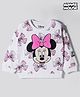 Bonfino Disney Terry Knit Drop Shoulder Full Sleeves Oversized Sweatshirt With Minnie Mouse Graphics & Badge Detailing - White