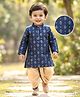 Babyhug Cotton Woven Full Sleeves Kurta Dhoti Set with Floral Motif Foil Print - Navy Blue & Beige