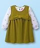 Babyhug Cotton Woven Frock with Full Sleeves Inner Tee Bow Print - Olive Green & White