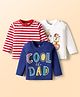 Doodle Poodle 100% Cotton Knit Full Sleeves Striped T-Shirts with Text & Animal Graphic Pack of 3 - Red Navy Blue & White