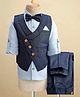 Rikidoos Full Sleeves Textured 3 Piece Party Suit With Bow Set - Navy & Light Blue